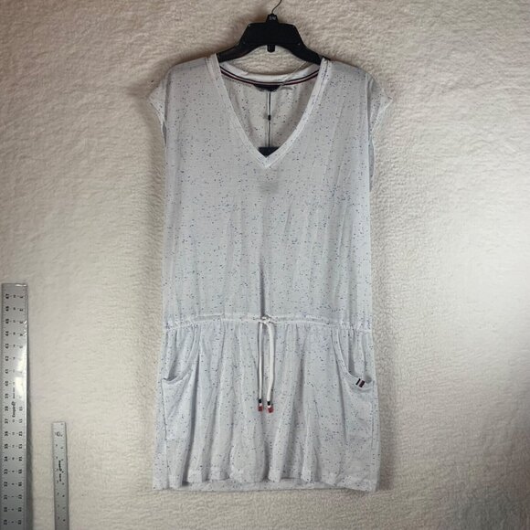 Tommy Hilfiger Women's‎ White Blue Printed Tie Waist V-Neck Cover Up Size S NWT - Picture 1 of 9